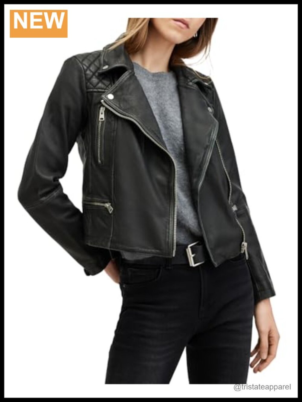Women's 100% Sheepleather Moto Biker Jacket Regular Fit Long Sleeve